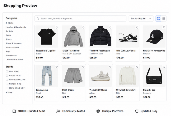 Weidian shopping preview showing product categories and item options